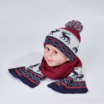 Jacquard Knitted Beanie and Scarf Sets For Children